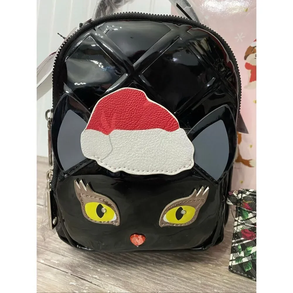 Betsey Johnson Christmas Black Cat Backpack & Cardholder